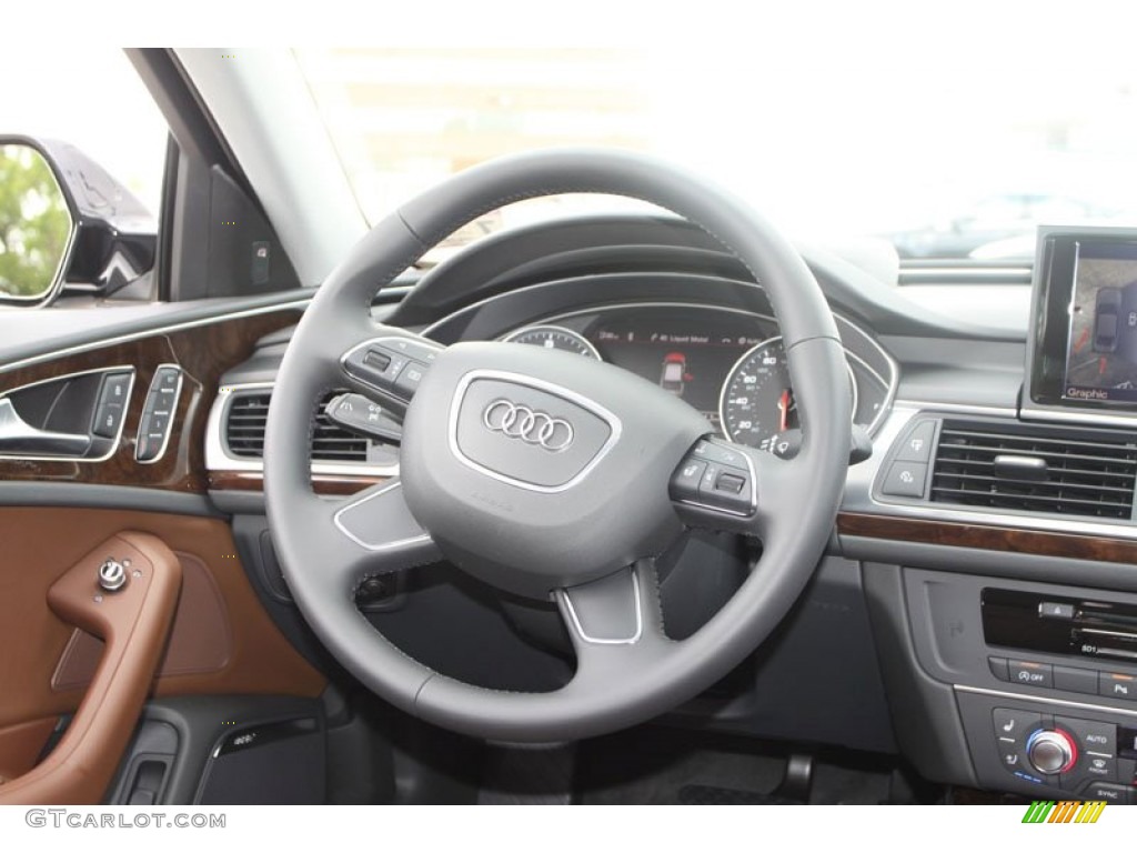 2013 Audi A6 3.0T quattro Sedan Nougat Brown Steering Wheel Photo #68540029