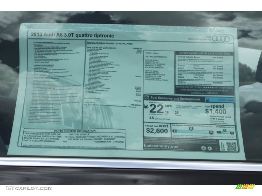 2013 Audi A6 3.0T quattro Sedan Window Sticker Photo #68540089
