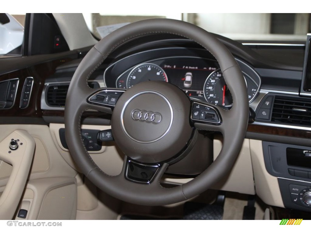 2013 Audi A6 2.0T Sedan Velvet Beige Steering Wheel Photo #68540251