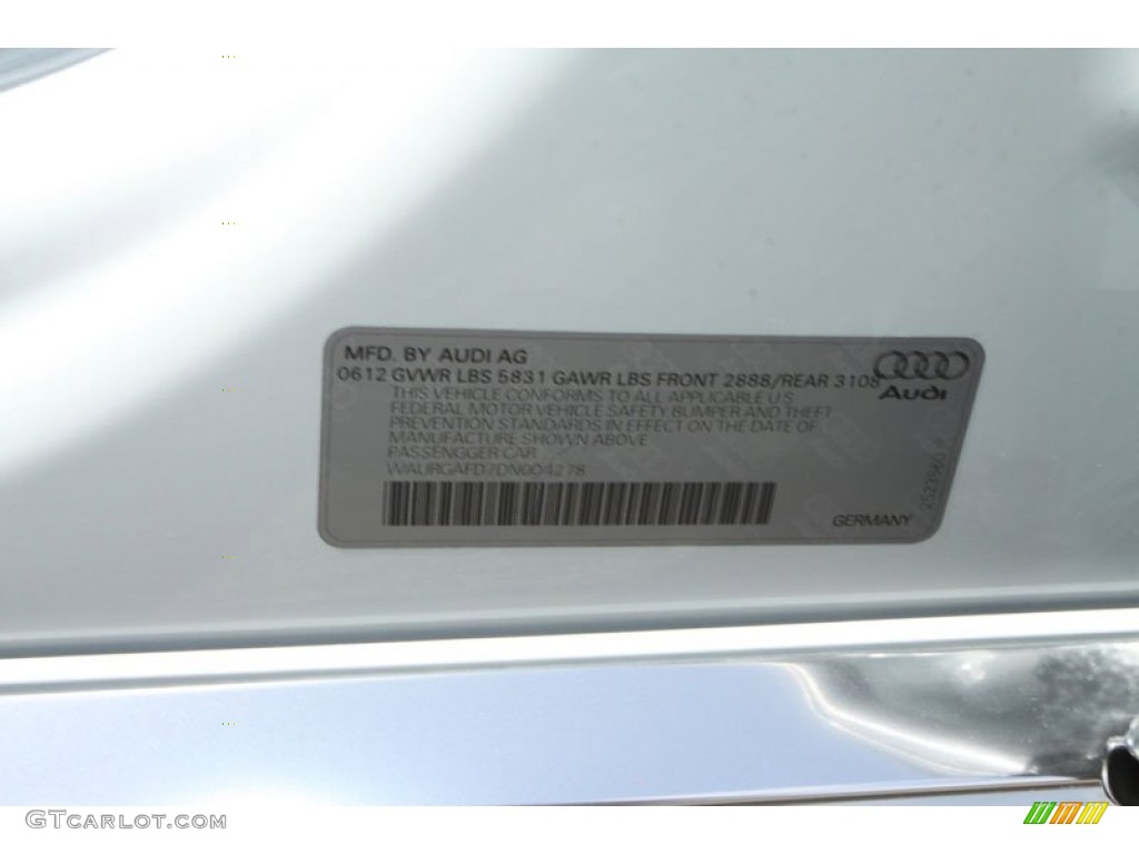 2013 Audi A8 L 3.0T quattro Info Tag Photo #68541199
