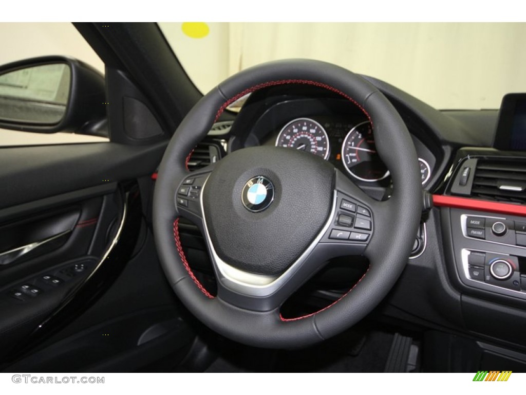 2012 BMW 3 Series 328i Sedan Black/Red Highlight Steering Wheel Photo #68545777