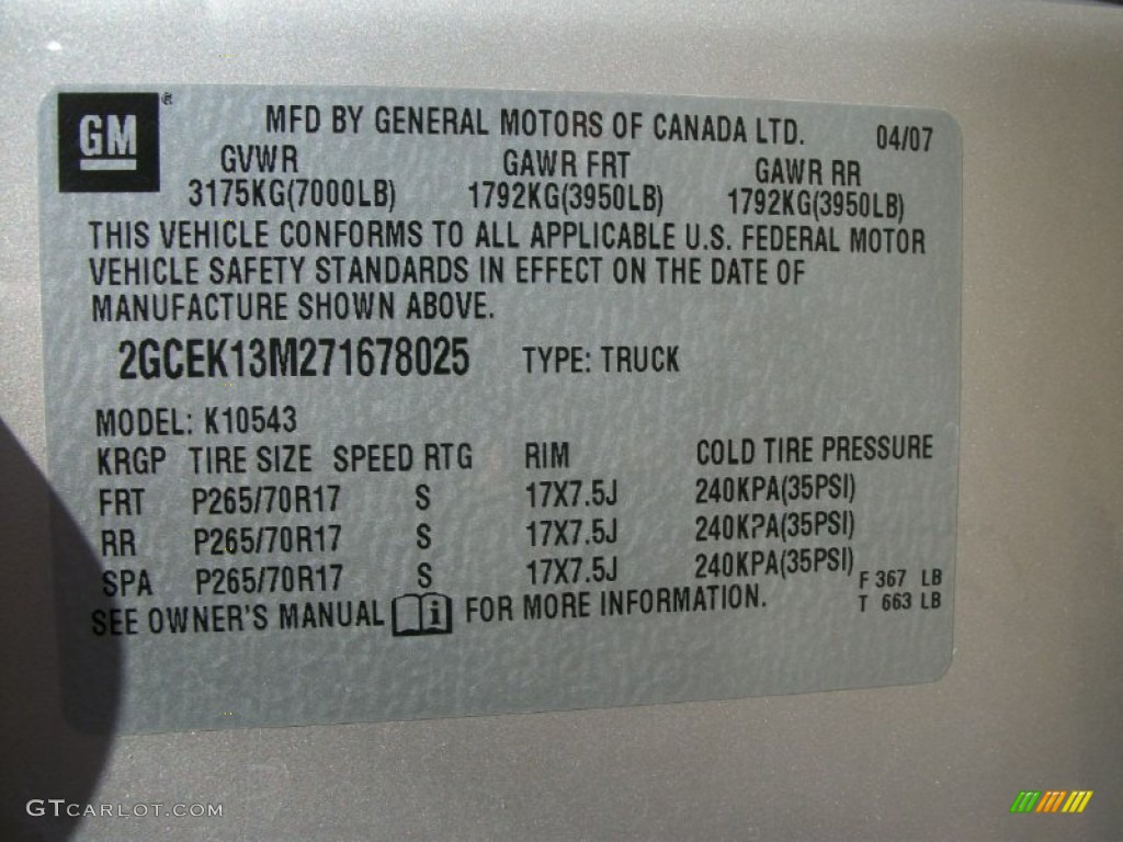 2007 Chevrolet Silverado 1500 LT Crew Cab 4x4 Info Tag Photos