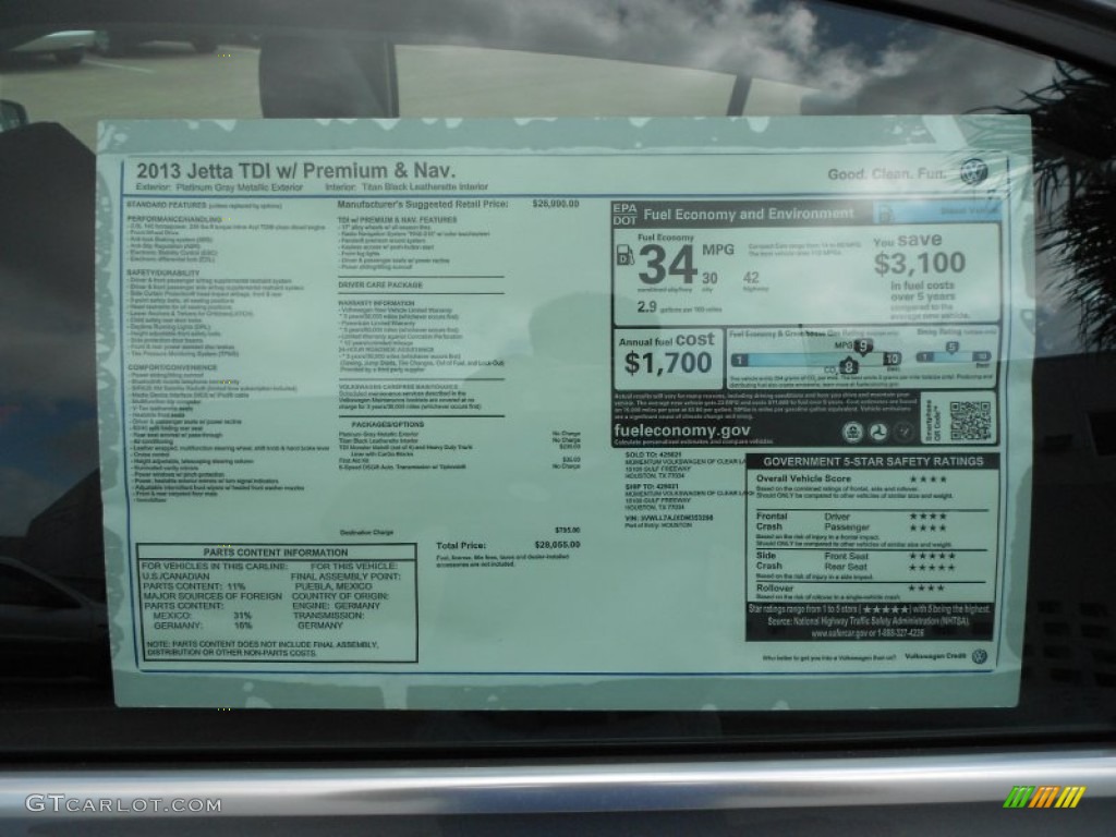 2013 Volkswagen Jetta TDI Sedan Window Sticker Photo #68552965