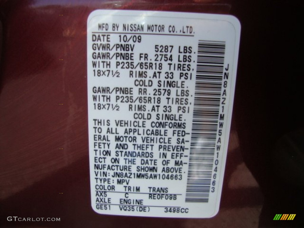 2010 Murano S AWD - Merlot Red Metallic / Beige photo #24