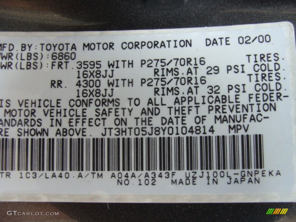 2000 Land Cruiser Color Code 1C3 for Riverock Green Metallic Mica Photo #68563056