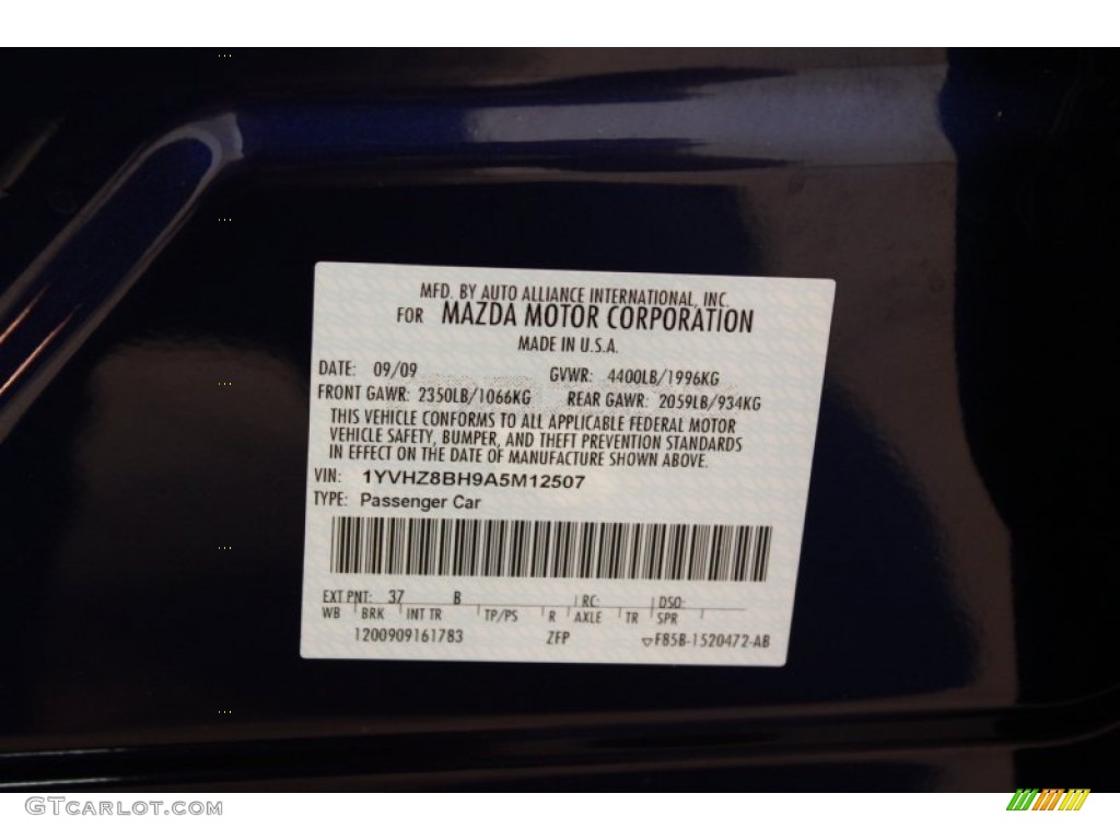 2010 MAZDA6 Color Code 37B for Kona Blue Mica Photo #68564110
