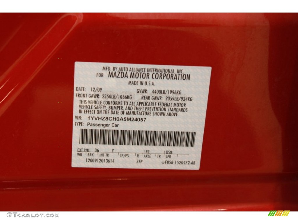 2010 Mazda MAZDA6 i Touring Sedan Color Code Photos