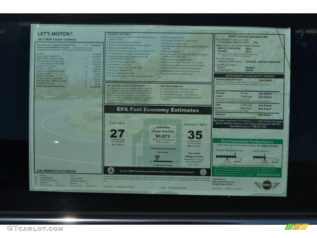 2012 Mini Cooper Clubman Window Sticker Photos