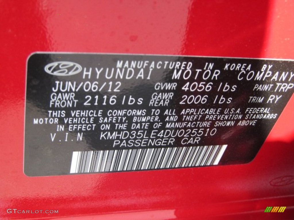 2013 Elantra Color Code TRP for Volcanic Red Photo #68567533