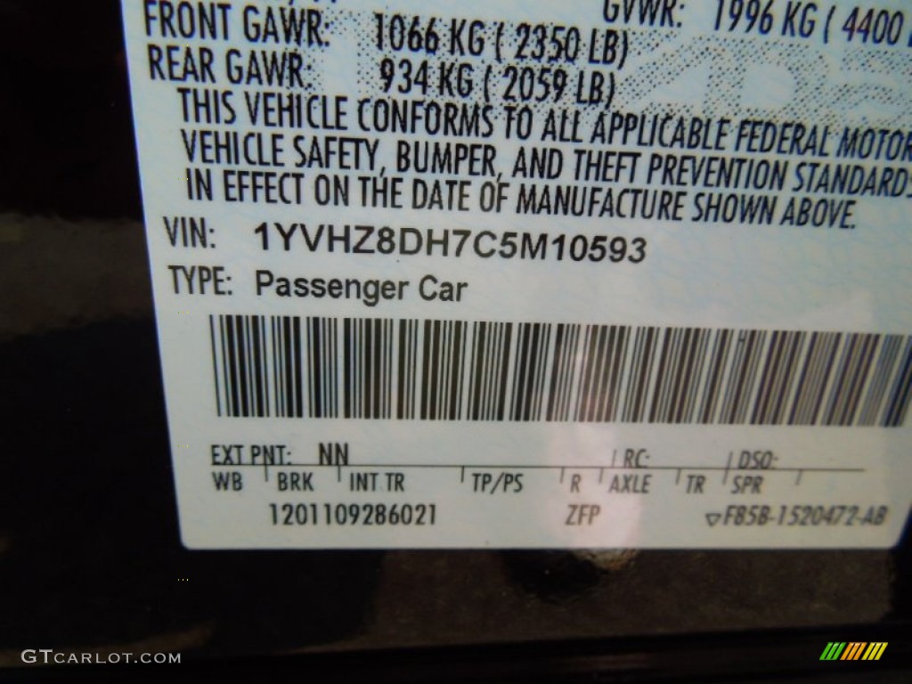 2012 MAZDA6 Color Code NN for Ebony Black Photo #68570119
