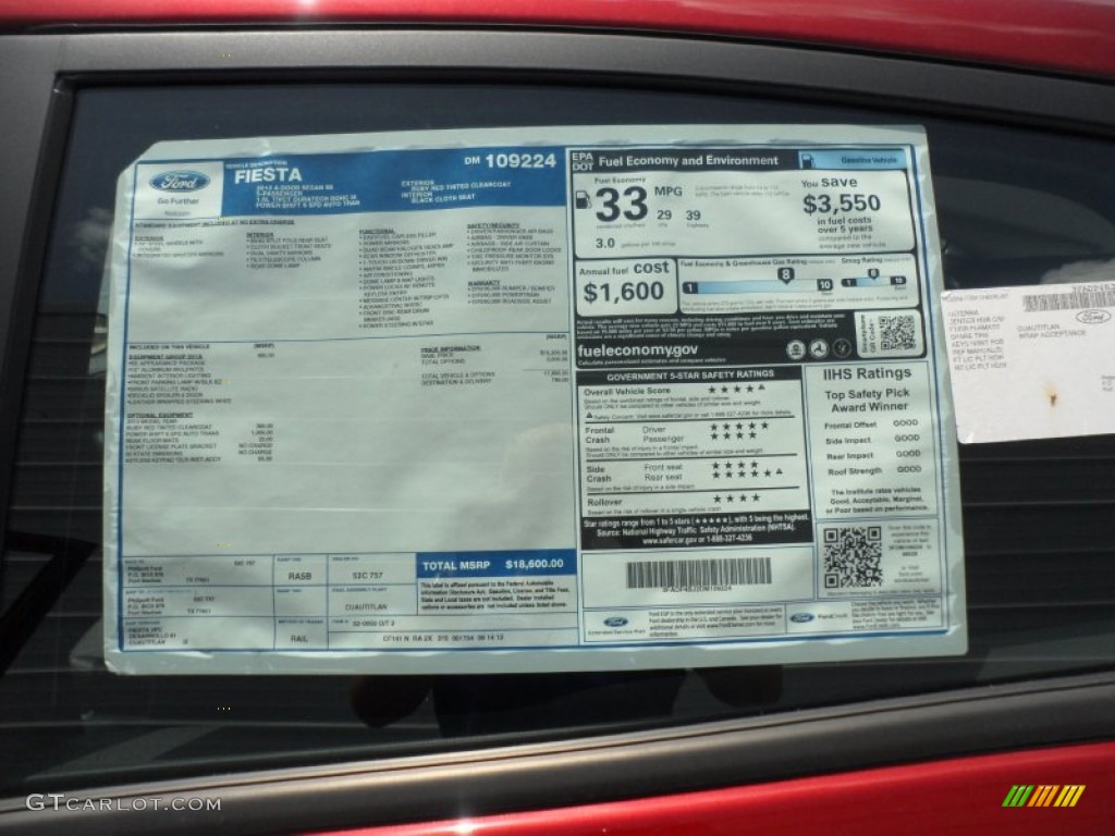 2013 Ford Fiesta SE Sedan Window Sticker Photo #68570962