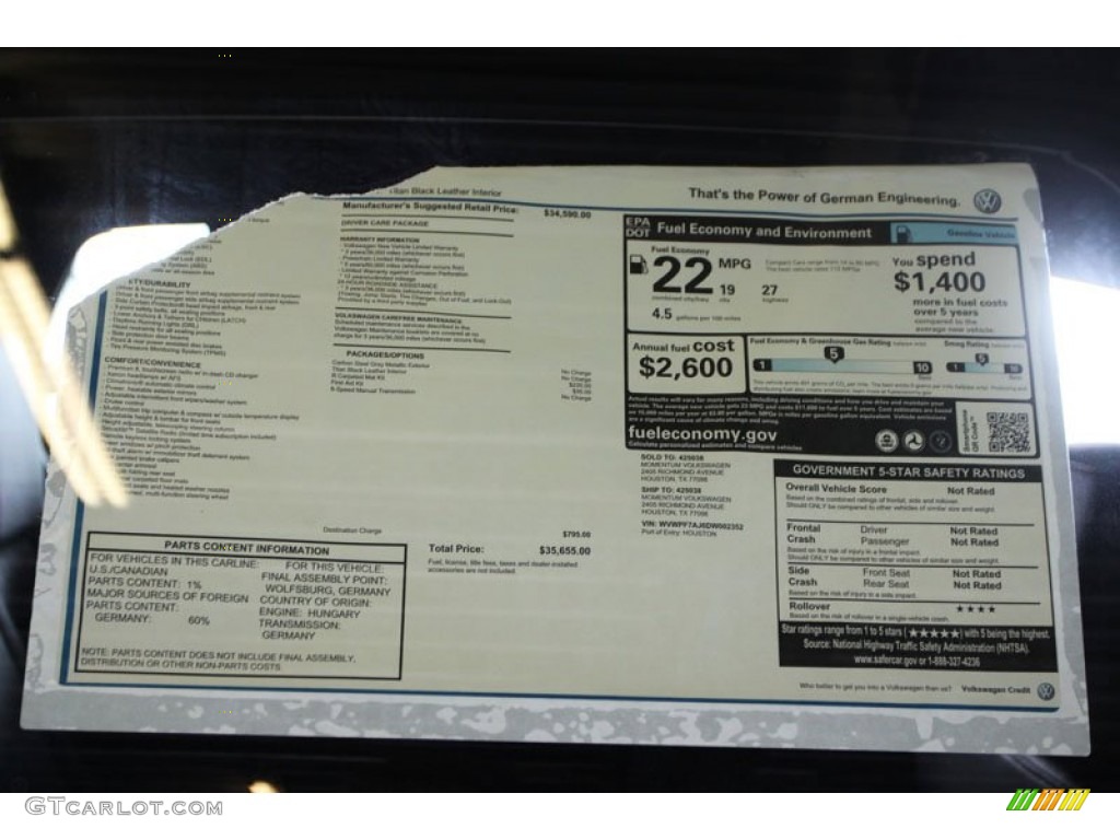 2013 Volkswagen Golf R 4 Door 4Motion Window Sticker Photo #68589242