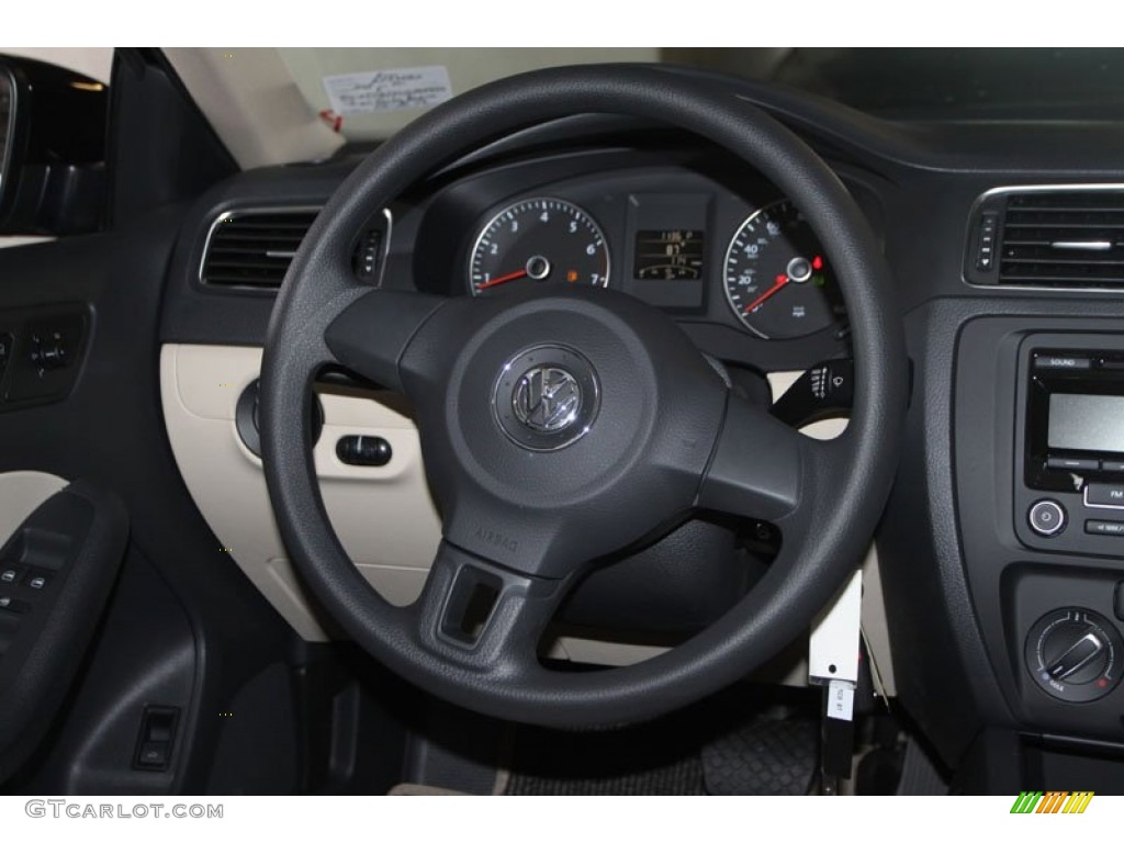 2012 Volkswagen Jetta SE Sedan Cornsilk Beige Steering Wheel Photo #68589896