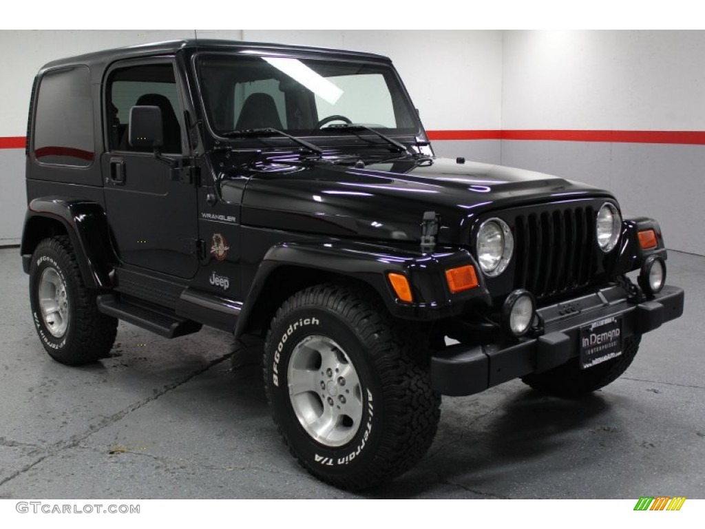 2002 Wrangler Sahara 4x4 - Black / Camel Beige/Dark Green photo #1