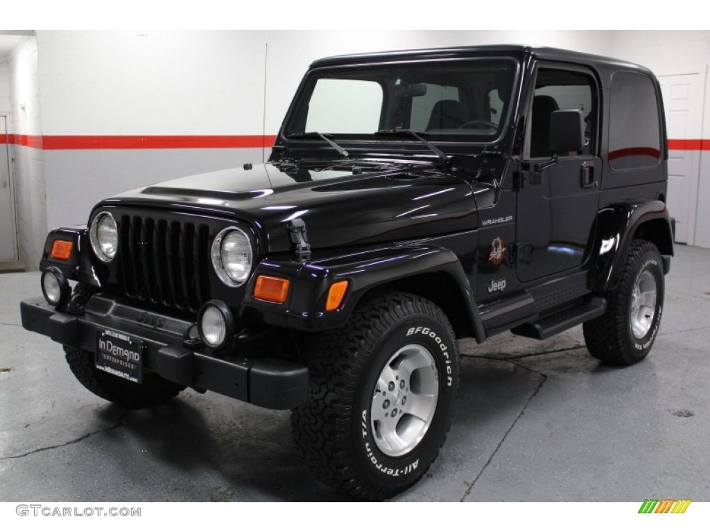 2002 Wrangler Sahara 4x4 - Black / Camel Beige/Dark Green photo #3