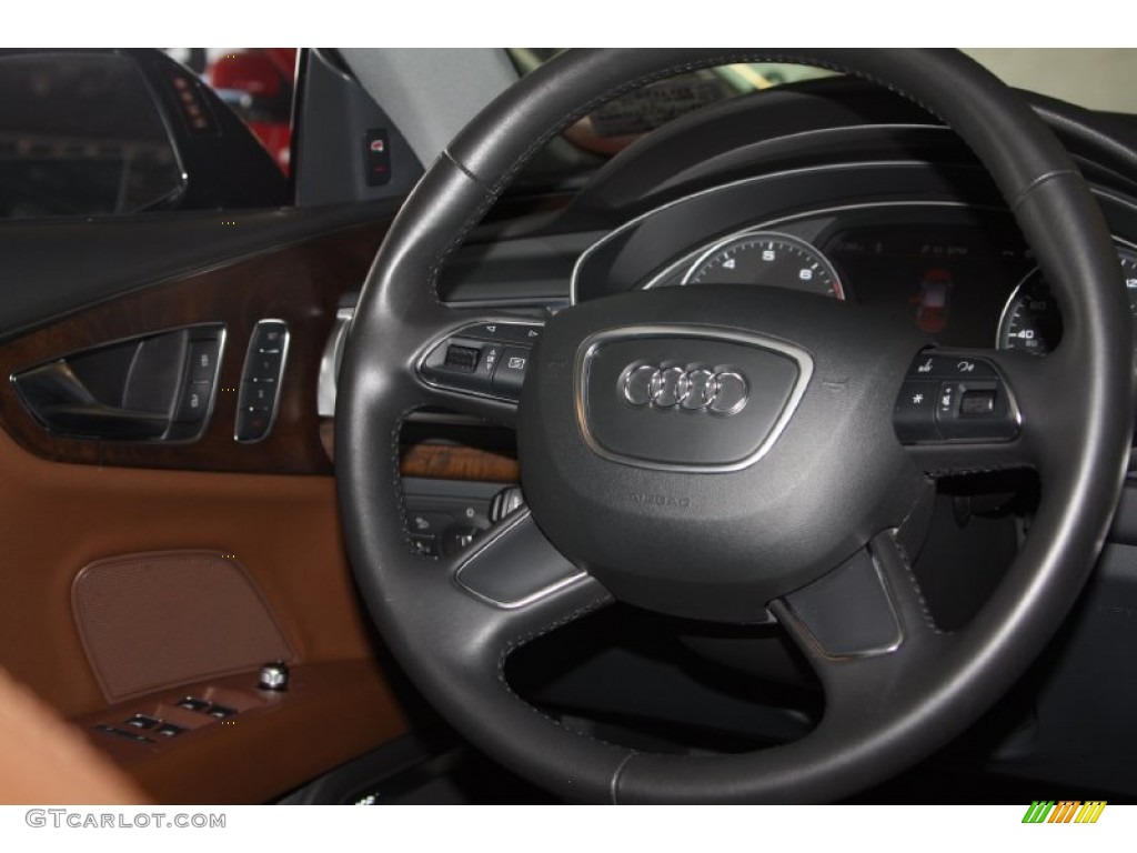2012 Audi A7 3.0T quattro Premium Nougat Brown Steering Wheel Photo #68592338