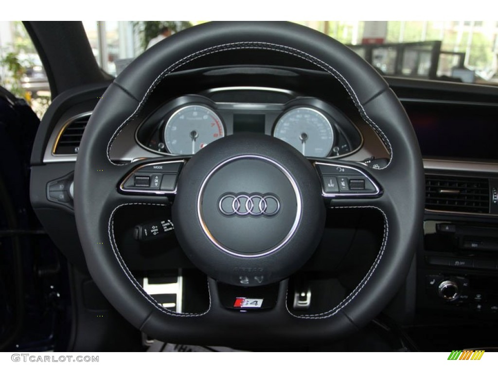 2013 Audi S4 3.0T quattro Sedan Black/Lunar Silver Steering Wheel Photo #68592662