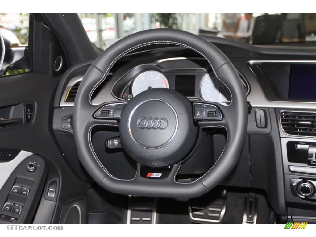 2013 Audi S4 3.0T quattro Sedan Black/Lunar Silver Steering Wheel Photo #68592698