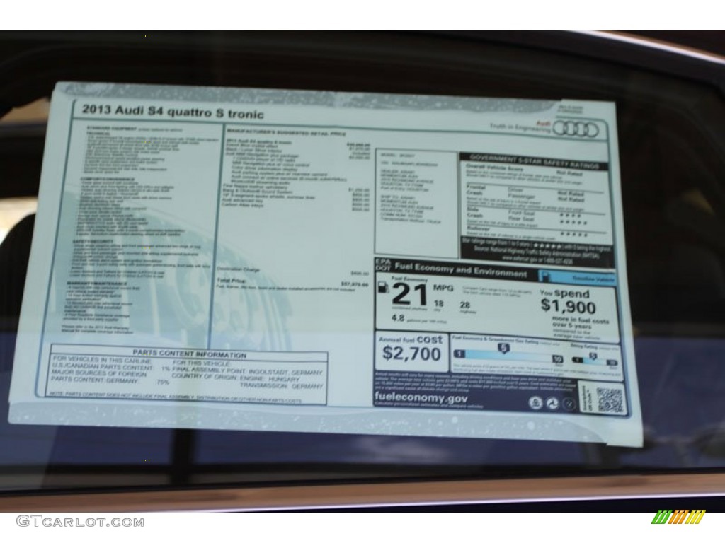 2013 Audi S4 3.0T quattro Sedan Window Sticker Photo #68592773