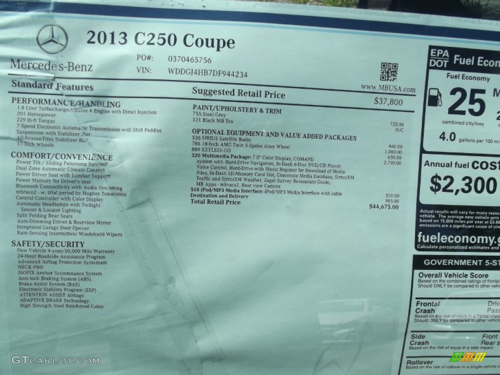 2013 Mercedes-Benz C 250 Coupe Window Sticker Photo #68598776