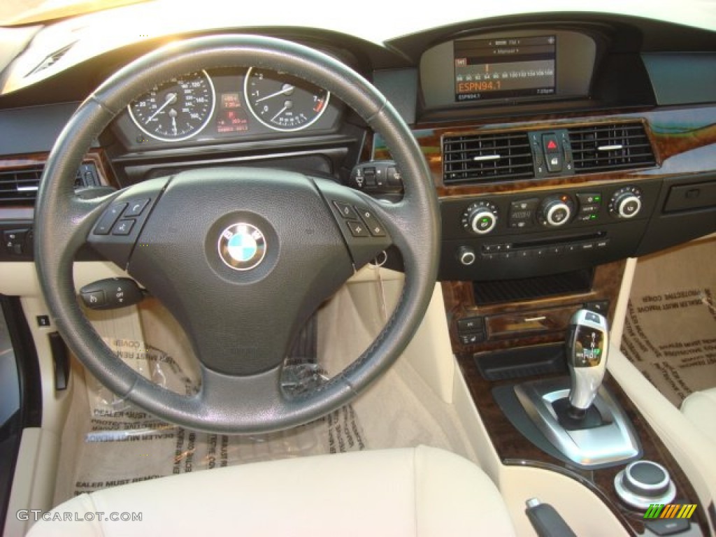 2008 BMW 5 Series 535i Sedan Cream Beige Dakota Leather Dashboard Photo #68601440