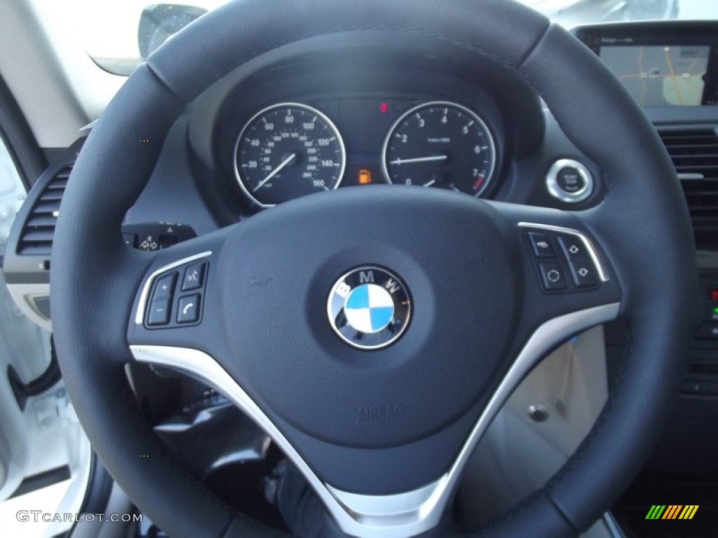 2012 BMW 1 Series 128i Coupe Taupe Steering Wheel Photo #68601492