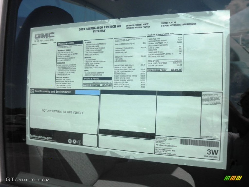 2013 GMC Savana Cutaway 3500 Chassis Window Sticker Photo #68605823