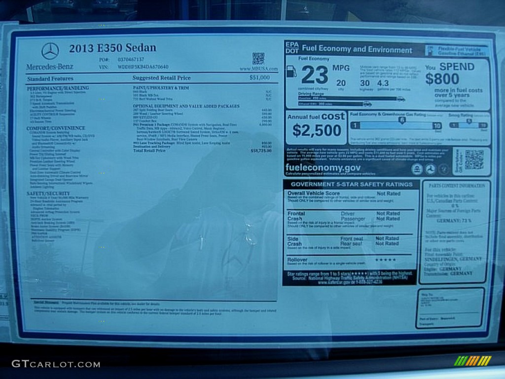 2013 Mercedes-Benz E 350 Sedan Window Sticker Photo #68606000