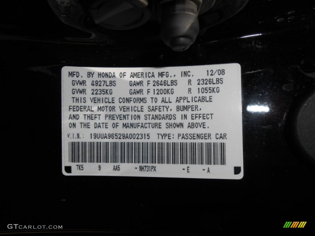 2009 TL Color Code NH731PX for Crystal Black Pearl Photo #68607209