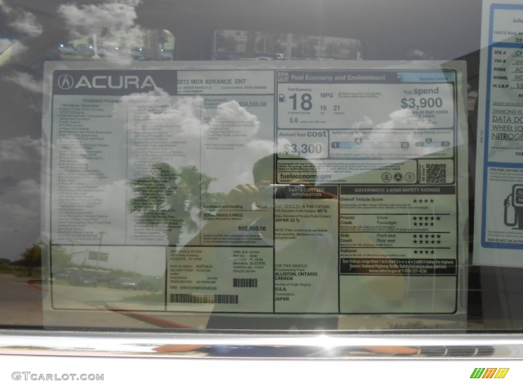 2012 Acura MDX SH-AWD Advance Window Sticker Photo #68608316