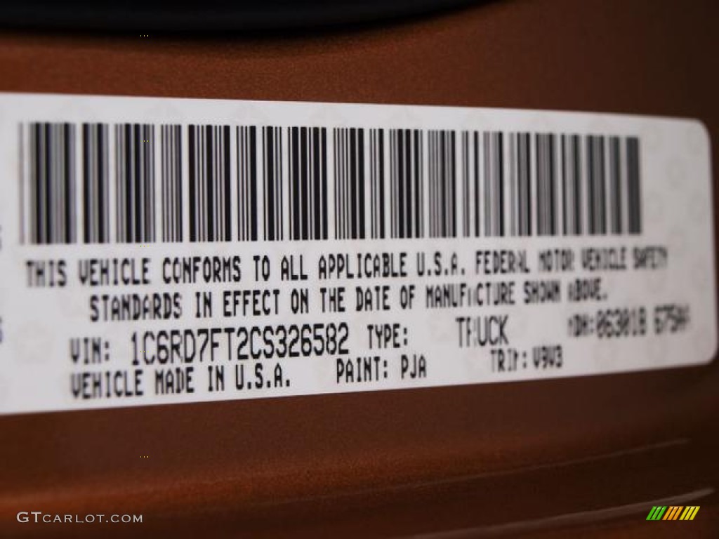 2012 Ram 1500 Color Code PJA for Tequila Sunrise Pearl Photo #68608967