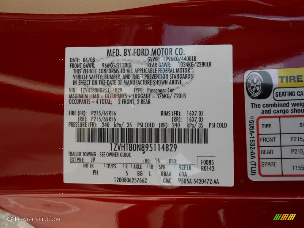 2009 Ford Mustang V6 Premium Coupe Color Code Photos