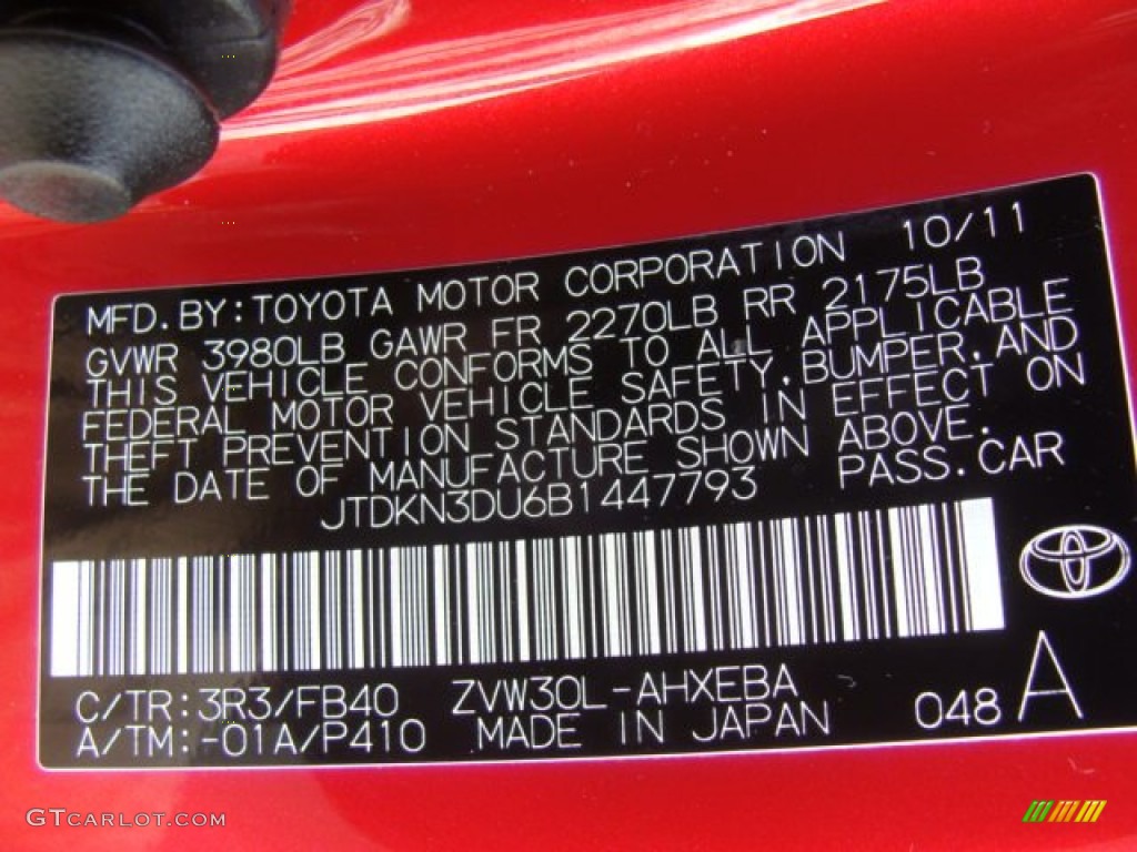 2011 Toyota Prius Hybrid IV Color Code Photos