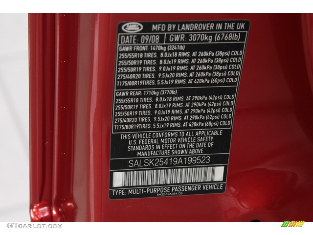 2009 Land Rover Range Rover Sport HSE Info Tag Photo #68613047