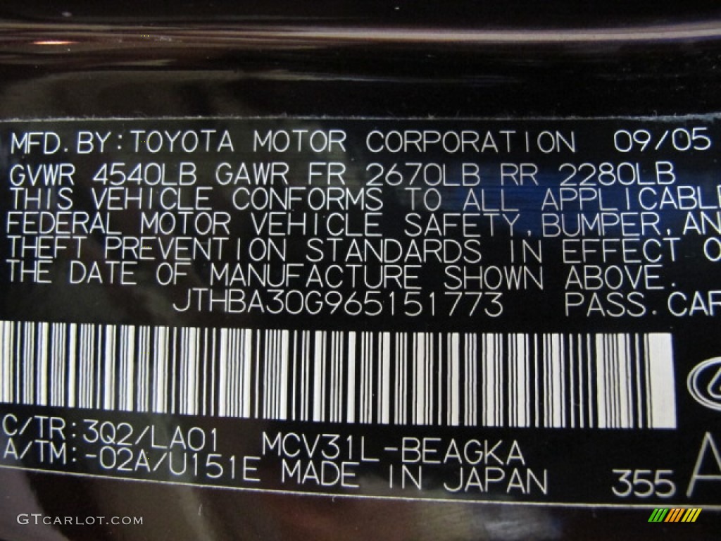 2006 ES Color Code 3Q2 for Black Garnet Pearl Photo #68613098