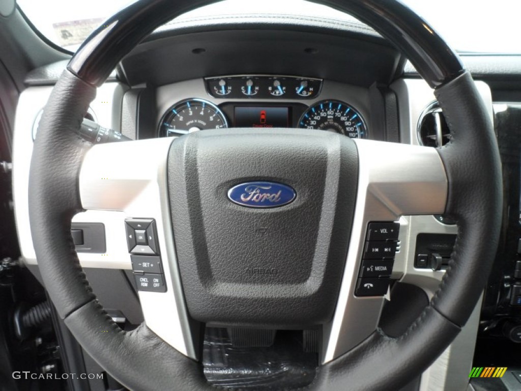 2012 Ford F150 Platinum SuperCrew 4x4 Platinum Sienna Brown/Black Leather Steering Wheel Photo #68614217