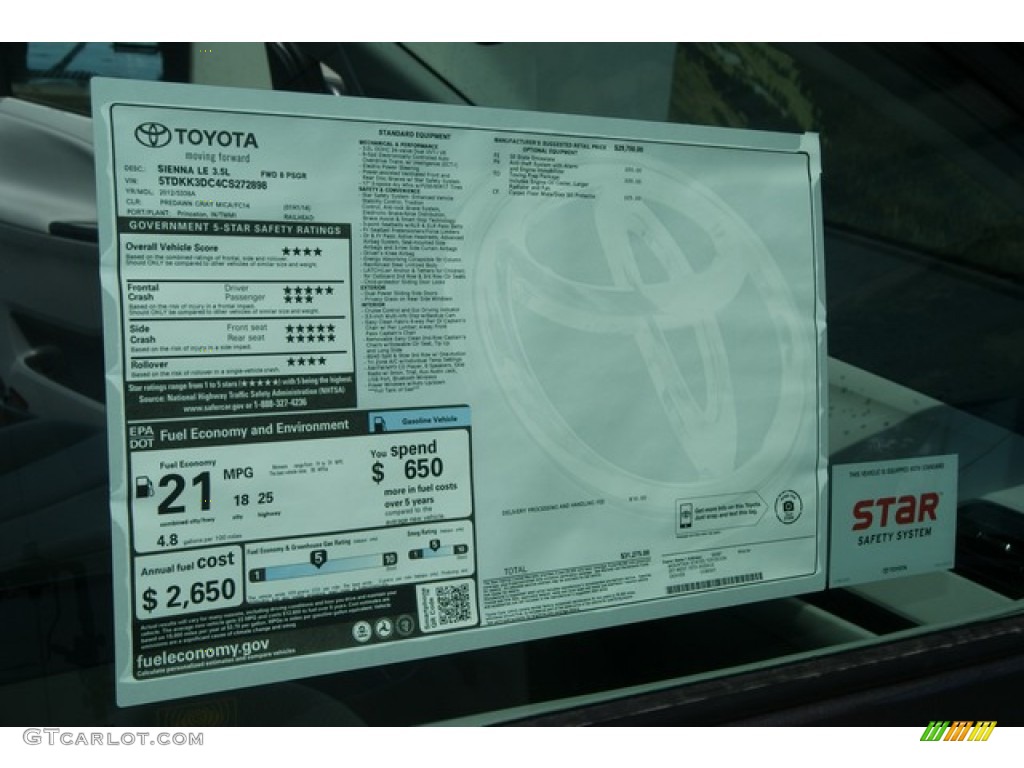 2012 Toyota Sienna LE Window Sticker Photo #68615654