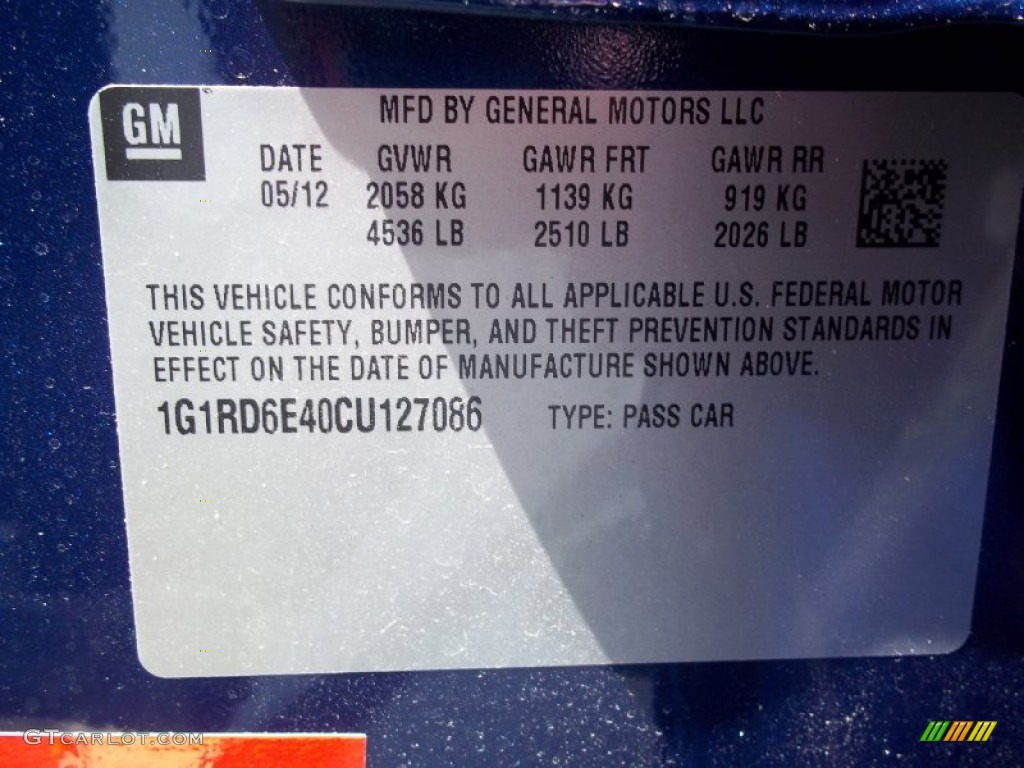 2012 Chevrolet Volt Hatchback Info Tag Photo #68616551