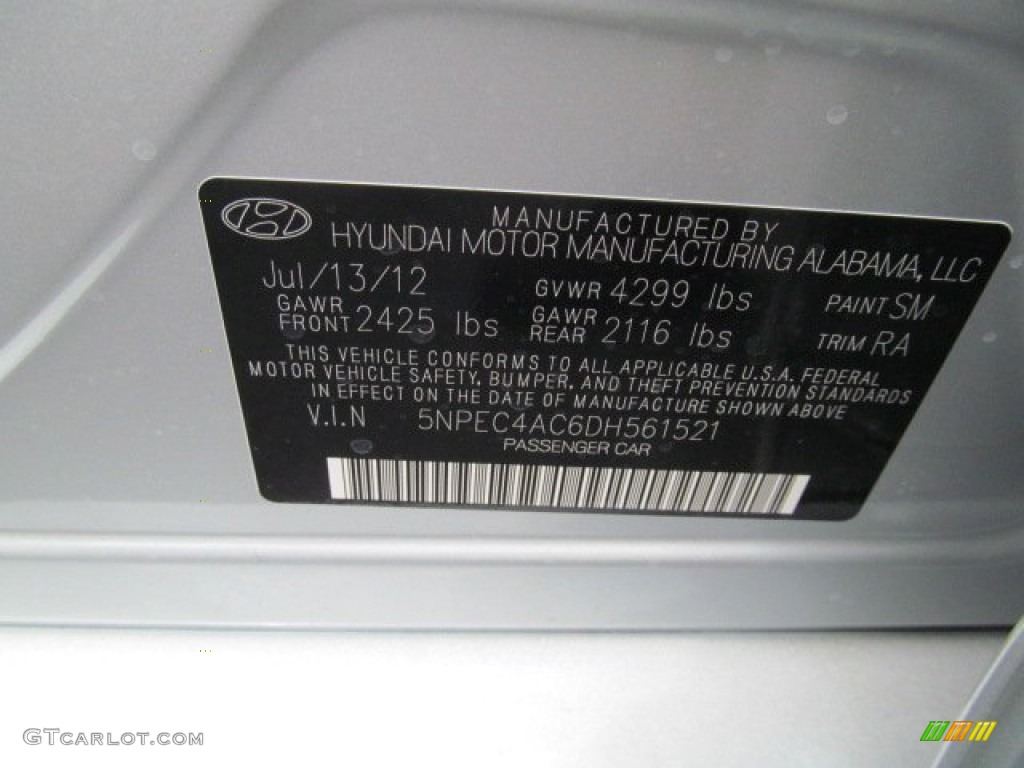 2013 Hyundai Sonata Limited Color Code Photos