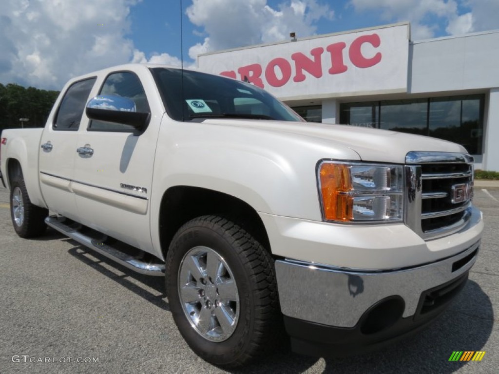2012 Sierra 1500 SLE Crew Cab 4x4 - White Diamond Tricoat / Very Dark Cashmere/Light Cashmere photo #1