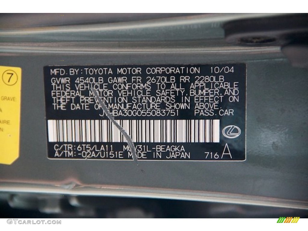 2005 ES Color Code 6T5 for Oasis Green Pearl Photo #68621051