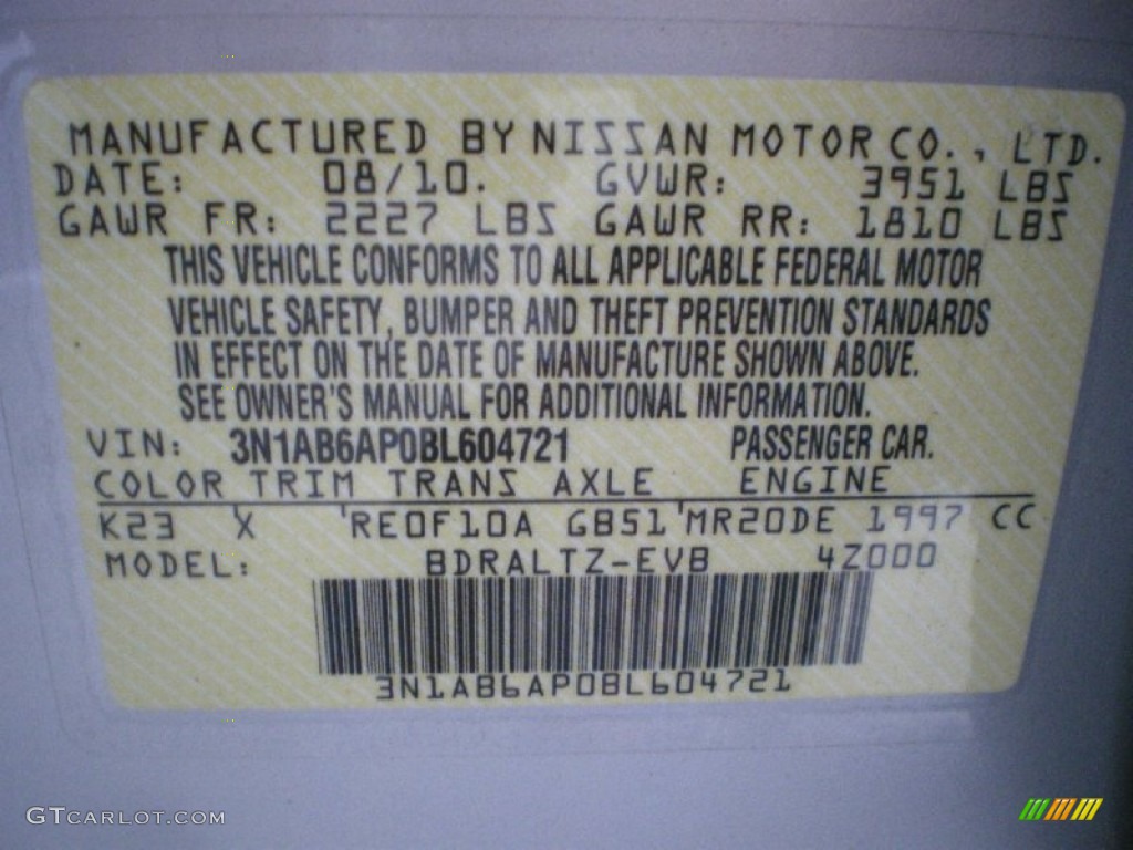 2011 Sentra Color Code K23 for Brilliant Silver Metallic Photo #68624925