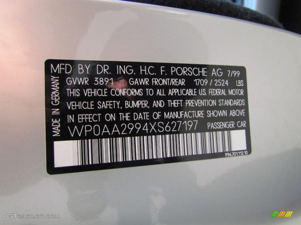 1999 Porsche 911 Carrera Coupe Info Tag Photos