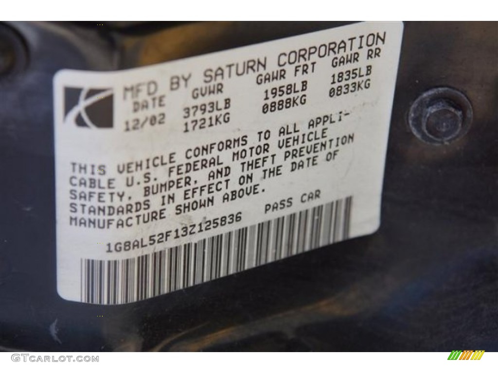 2003 Saturn ION 3 Sedan Info Tag Photo #68644804