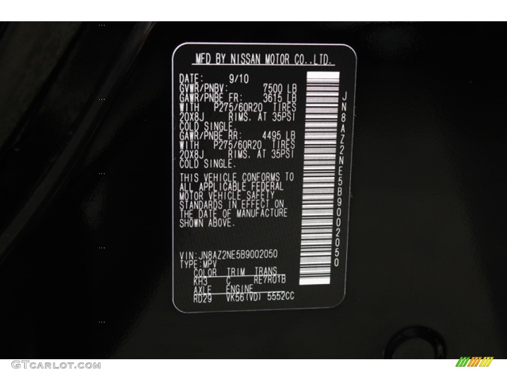 2011 QX Color Code KH3 for Black Obsidian Photo #68658985