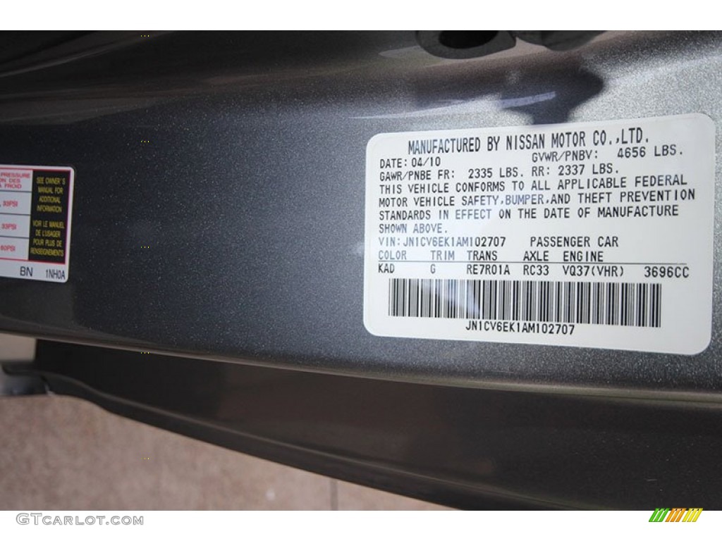 2010 Infiniti G 37 Coupe Color Code Photos