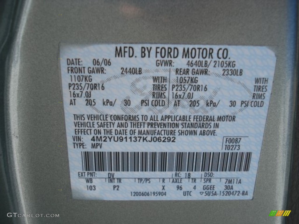 2007 Mariner Color Code DV for Light Tundra Metallic Photo #68676193