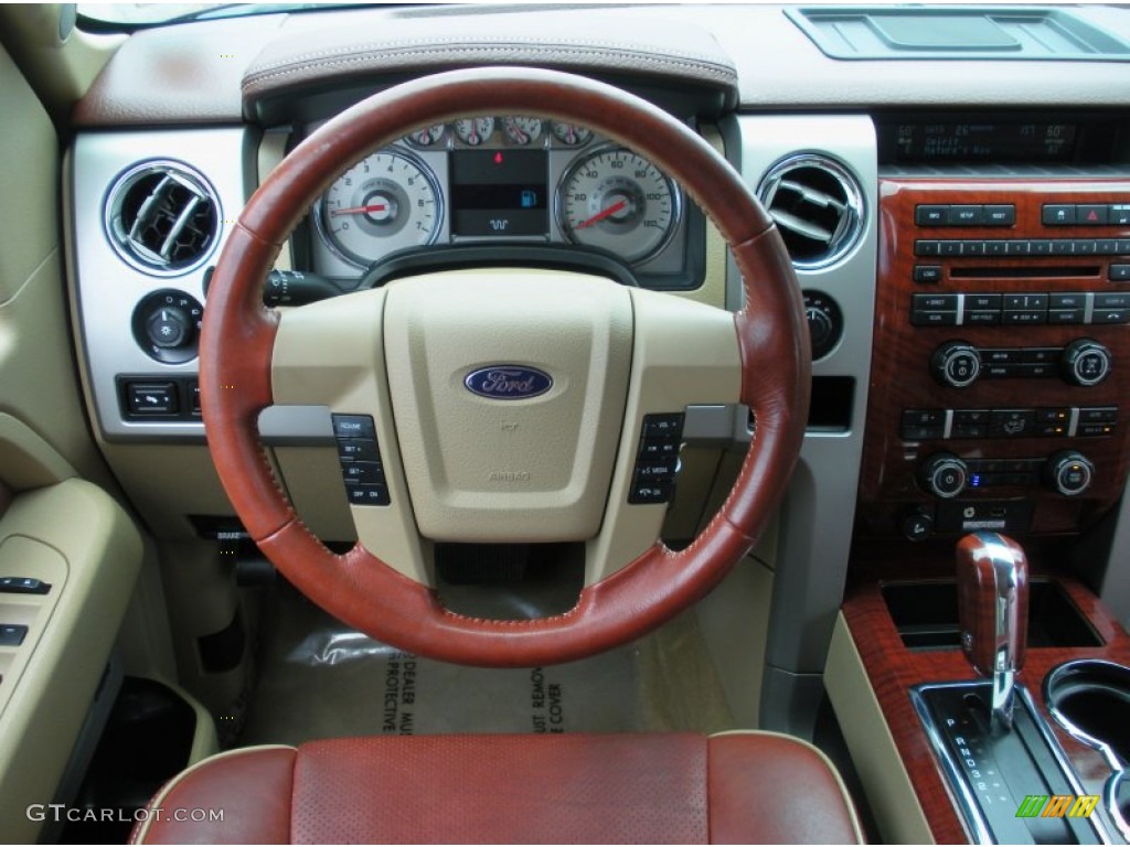 2009 Ford F150 King Ranch SuperCrew 4x4 Chaparral Leather/Camel Steering Wheel Photo #68676691