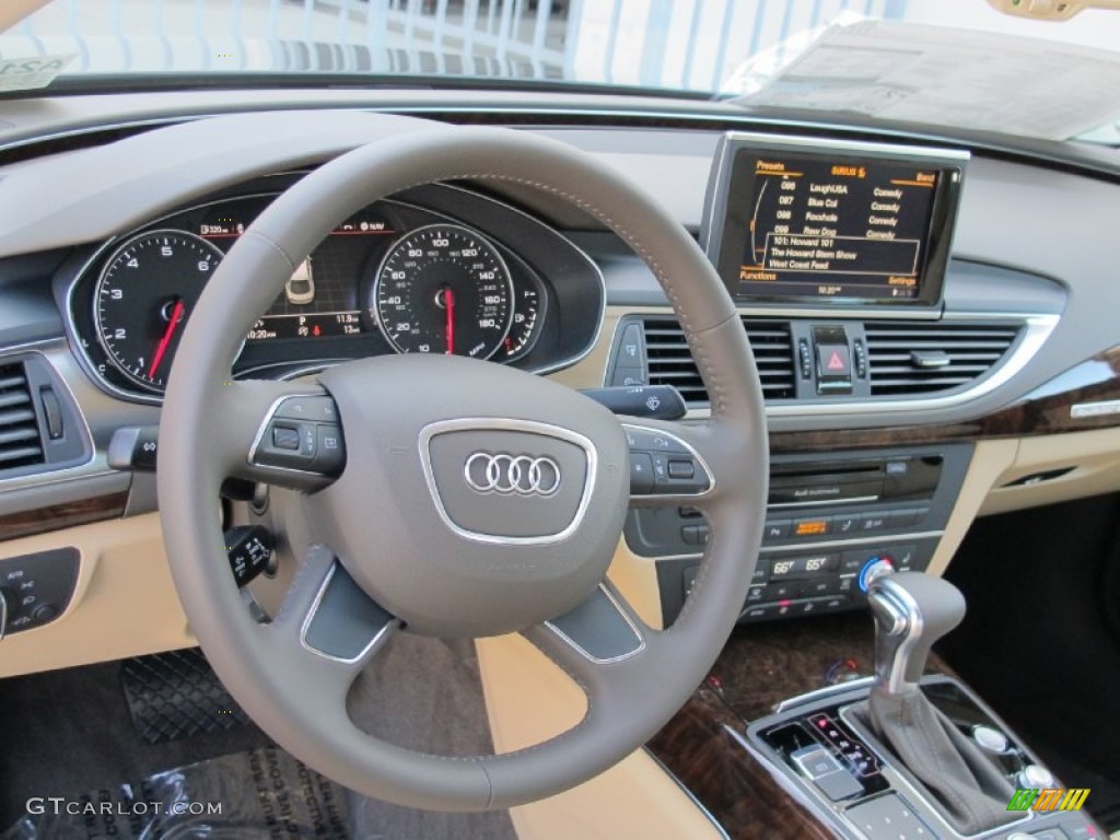 2013 Audi A7 3.0T quattro Premium Velvet Beige Steering Wheel Photo #68682685