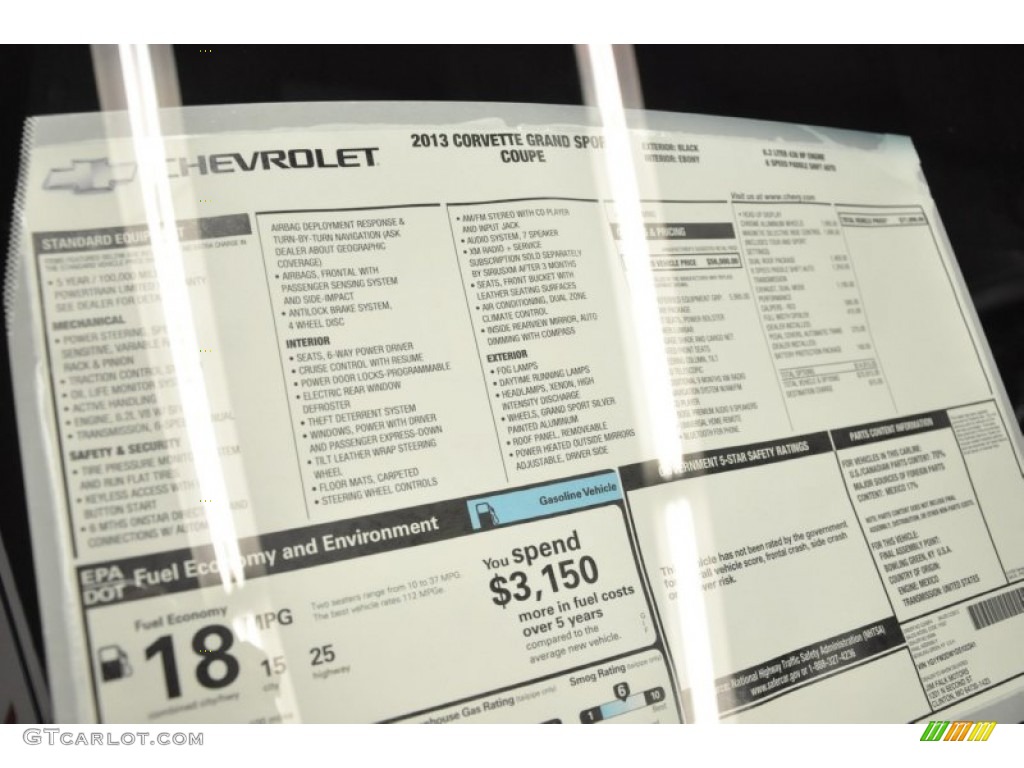 2013 Chevrolet Corvette Grand Sport Coupe Window Sticker Photo #68685334